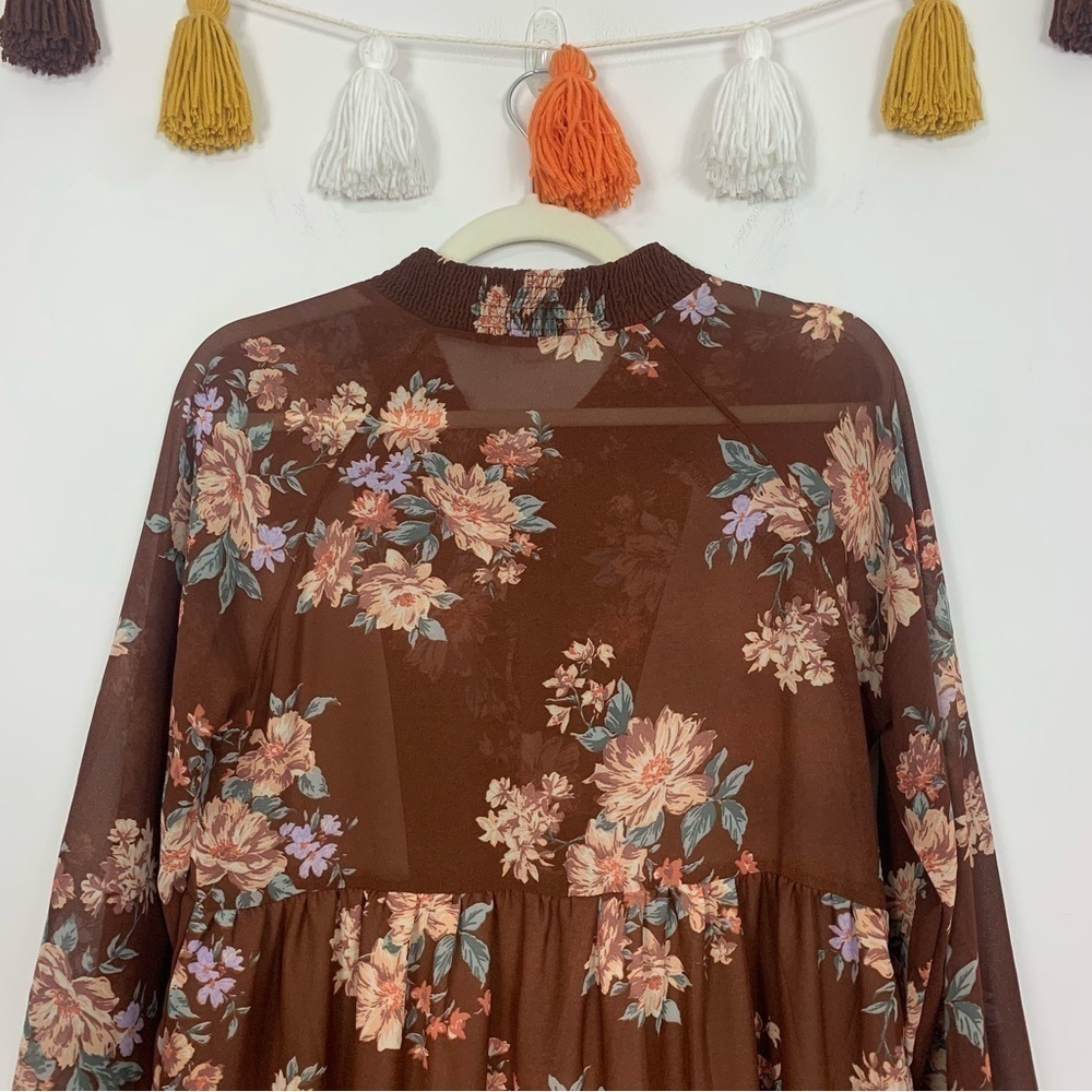American Eagle Drop Waist Mini Dress Brown Floral Print Size Small - Picture 6 of 10
